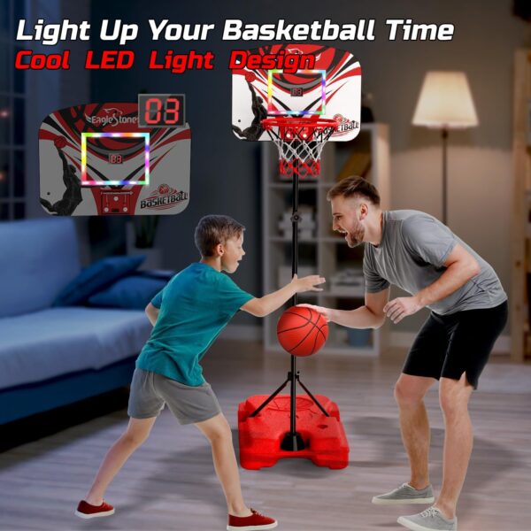 Eagles tone Kid Basketball Hoop Toddlers with LED Lights & Scoreboard, Basketball Hoop Adjustable Height 2.9ft-6ft, Mini Hoop Outdoor with 3 Balls,Basketball Toy Gifts for 3-12 Year Old Boys Girls - Image 3