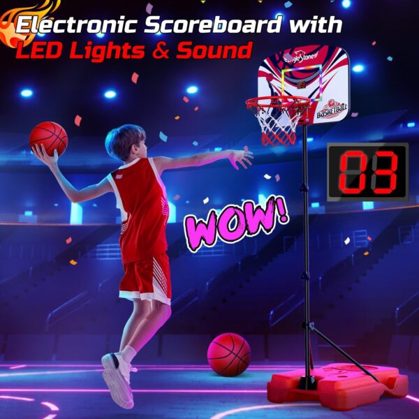 Eagles tone Kid Basketball Hoop Toddlers with LED Lights & Scoreboard, Basketball Hoop Adjustable Height 2.9ft-6ft, Mini Hoop Outdoor with 3 Balls,Basketball Toy Gifts for 3-12 Year Old Boys Girls - Image 9