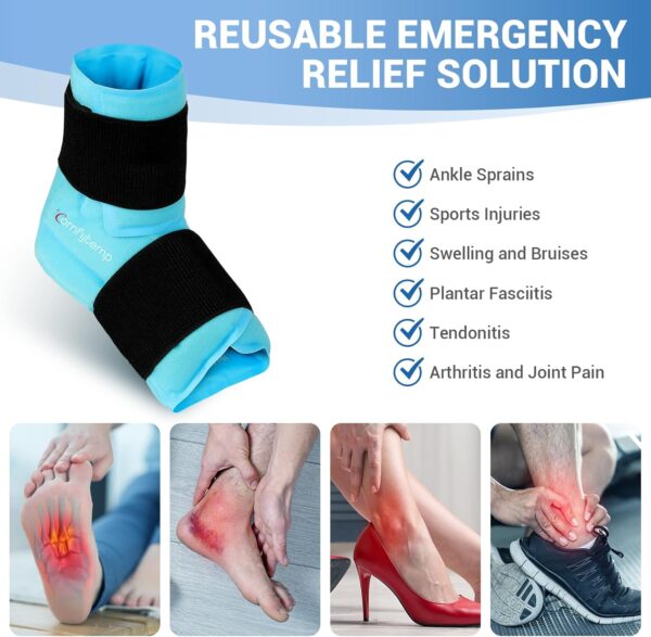 Comfytemp Large Ankle Foot Ice Pack Wrap for Plantar Fasciitis Relief, FSA HSA Eligible, Ankle Brace for Sprained Ankle, Heel Spur, Swelling, Achilles Tendonitis, Pain, Hot & Cold Therapy, 1 Pack - Image 6