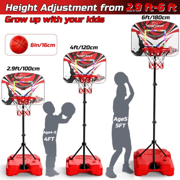 Eagles tone Kid Basketball Hoop Toddlers with LED Lights & Scoreboard, Basketball Hoop Adjustable Height 2.9ft-6ft, Mini Hoop Outdoor with 3 Balls,Basketball Toy Gifts for 3-12 Year Old Boys Girls - Image 7