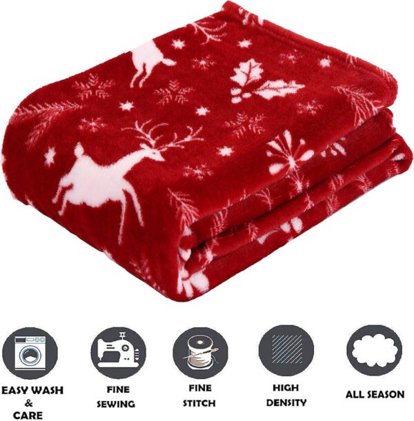 Elegant Comfort Luxury Velvet Super Soft Christmas Prints Fleece Blanket-Holiday Theme Home Décor Fuzzy Warm and Cozy Throws for Winter Bedding, Couch and Gift, 50 x 60 inch, Burgundy Reindeer - Image 5