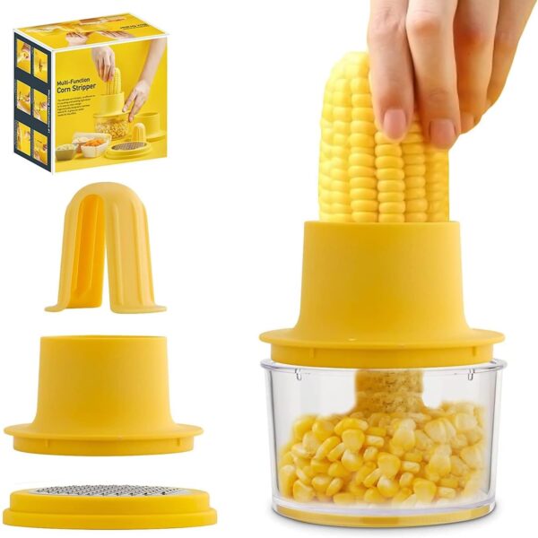 Corn Peeler, Grater and Measuring Cup, Quick Corn Kernel Cutter Tool, Multi-Function Corn Cutter, Corn Cob Stripper, Corn Peeler for Corn on The Cob, Kitchen, Yellow