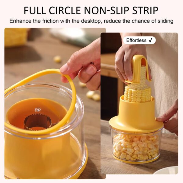 Corn Peeler, Grater and Measuring Cup, Quick Corn Kernel Cutter Tool, Multi-Function Corn Cutter, Corn Cob Stripper, Corn Peeler for Corn on The Cob, Kitchen, Yellow - Image 2