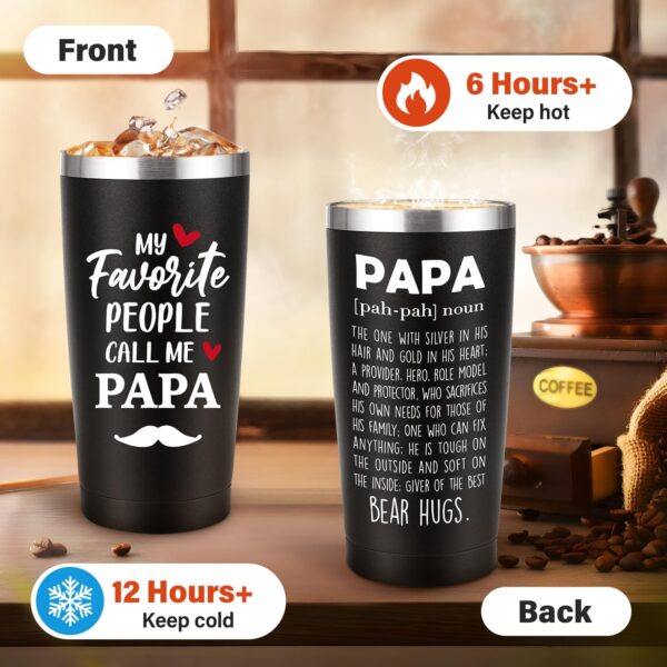 Papa Tumbler Cup Gifts for Grandpa Papa Christmas Gifts from Grandkids, Papa Grandparents Grandfather Gifts, Best Papa Gifts, Grandpa Grandma Grandfather Birthday Gifts, 20 oz Black Cup and Socks Set - Image 3