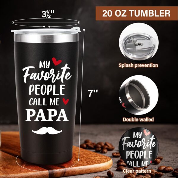 Papa Tumbler Cup Gifts for Grandpa Papa Christmas Gifts from Grandkids, Papa Grandparents Grandfather Gifts, Best Papa Gifts, Grandpa Grandma Grandfather Birthday Gifts, 20 oz Black Cup and Socks Set - Image 2