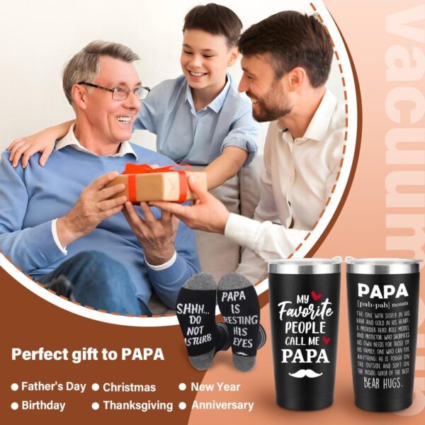 Papa Tumbler Cup Gifts for Grandpa Papa Christmas Gifts from Grandkids, Papa Grandparents Grandfather Gifts, Best Papa Gifts, Grandpa Grandma Grandfather Birthday Gifts, 20 oz Black Cup and Socks Set - Image 6