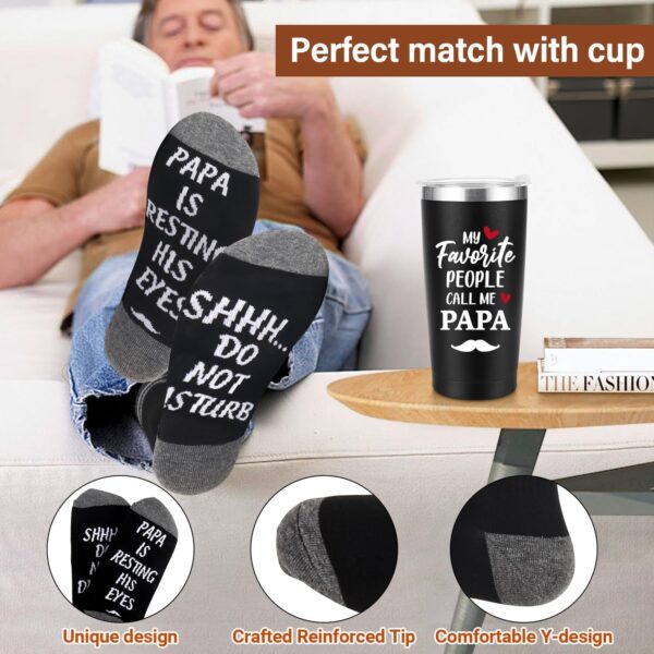 Papa Tumbler Cup Gifts for Grandpa Papa Christmas Gifts from Grandkids, Papa Grandparents Grandfather Gifts, Best Papa Gifts, Grandpa Grandma Grandfather Birthday Gifts, 20 oz Black Cup and Socks Set - Image 4