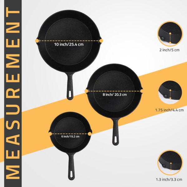 Utopia Kitchen Saute Fry Pan - Pre-Seasoned Cast Iron Skillet Set 3-Piece - Frying Pan - 6 Inch, 8 Inch and 10 Inch Cast Iron Set - Cooking Gift for Men & Women (Black) - Image 7