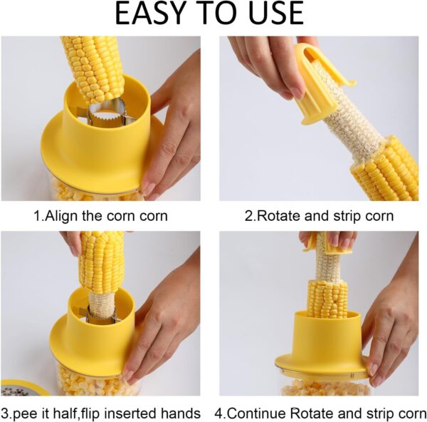 Corn Peeler, Grater and Measuring Cup, Quick Corn Kernel Cutter Tool, Multi-Function Corn Cutter, Corn Cob Stripper, Corn Peeler for Corn on The Cob, Kitchen, Yellow - Image 3