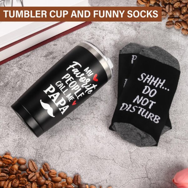 Papa Tumbler Cup Gifts for Grandpa Papa Christmas Gifts from Grandkids, Papa Grandparents Grandfather Gifts, Best Papa Gifts, Grandpa Grandma Grandfather Birthday Gifts, 20 oz Black Cup and Socks Set - Image 5