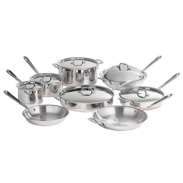 All-Clad 60090 Copper Core 5-Ply Bonded Dishwasher Safe Cookware Set, 14-Piece, Silver