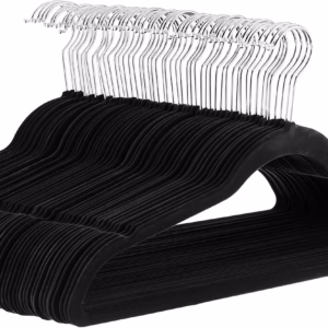 Amazon Basics Slim Velvet Non-Slip Space Saving Suit Clothes Hangers, Closet Organizer, Black, 50-Pack