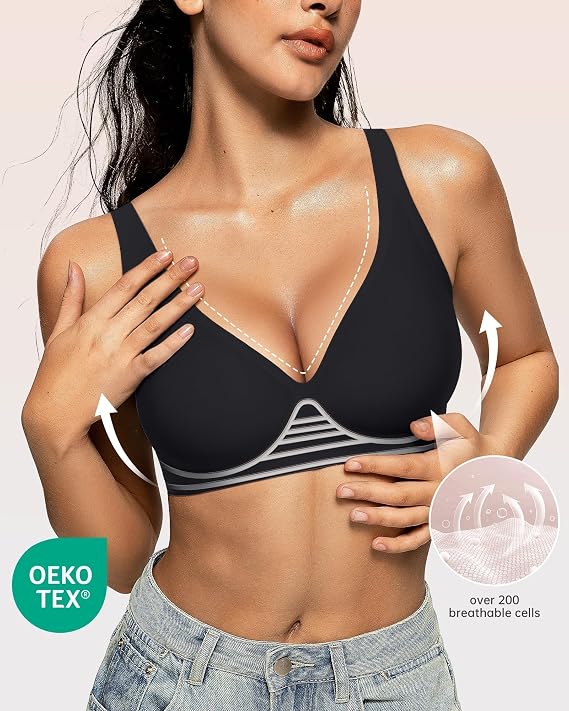 OEAK Womens Jelly Bras Wireless Deep V Bralette Comfy Push Up Tshirt Bras - Image 3