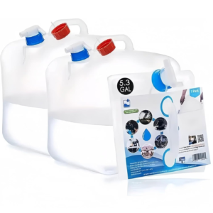 Camping Water Container 5.3 Gallon Collapsible Water Jug with Spout - Reusable Plastic Flasks, Foldable Empty Gallon Jug for Water Storage, Water Bag for Outdoor Hiking Emergency Prep (2 Pack)