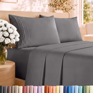 Queen Size 4 Piece Sheet Set - Breathable & Cooling Sheets - Dark Grey