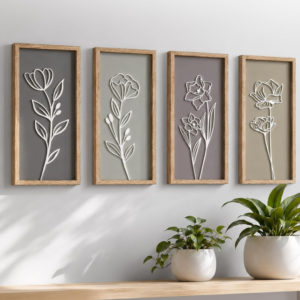 Tide and Tales 3d Framed Wall Art, Set of 4, Floral Boho Wall Decor